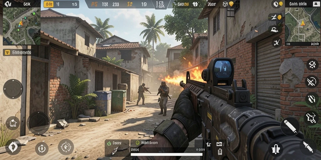 Screenshot gameplay 66K menampilkan aksi pertempuran yang mendebarkan.