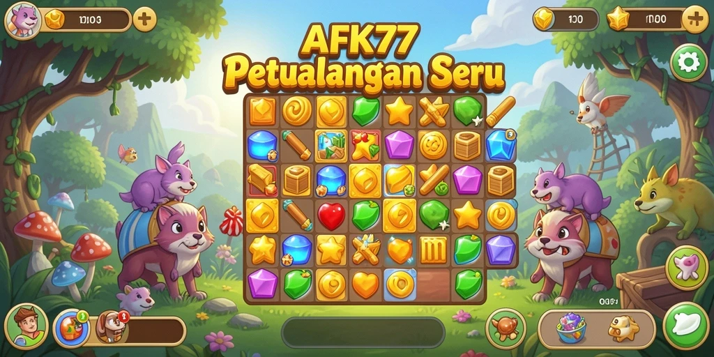 Screenshot AFK77 menampilkan gameplay Match-3 yang seru.