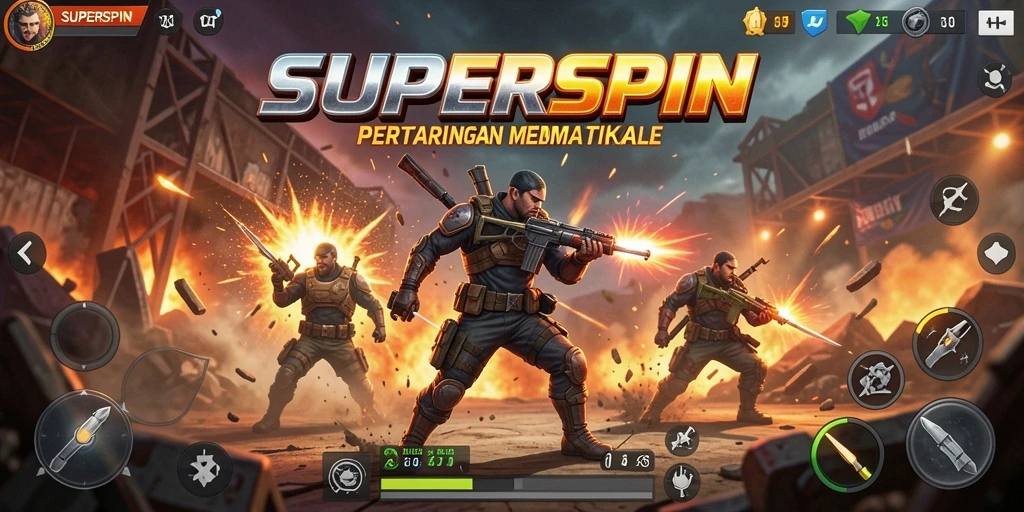 Tampilan gameplay SUPERSPIN yang mendebarkan dan penuh aksi.